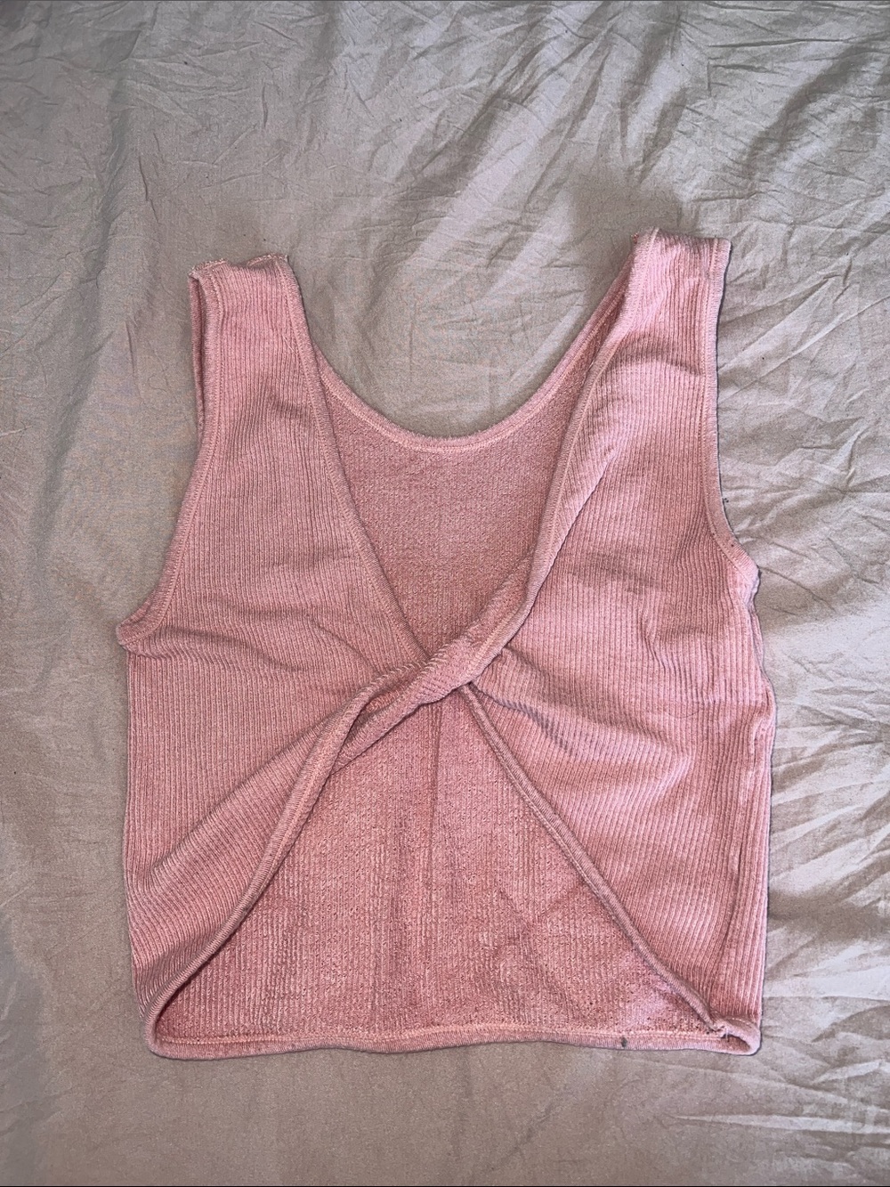 Source Unknown Dusty Pink Twist-Front Ribbed Crop Tank